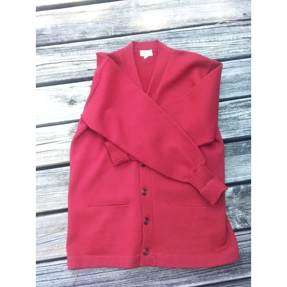 VTG CARL COERS Varsity Wool 44 Men's Letterman Red Cardigan 1950-1960s Ole Miss
